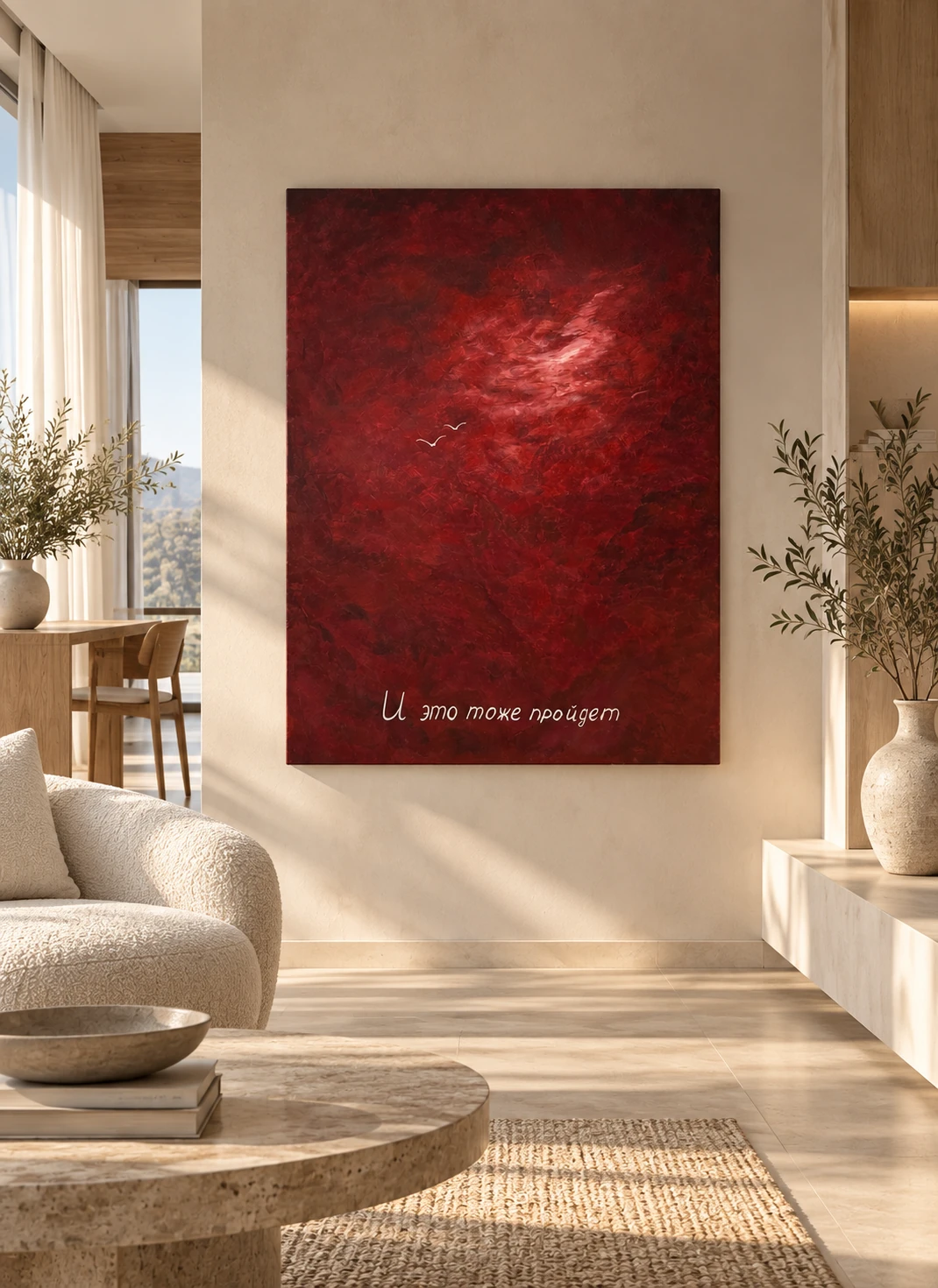 This Too Shall Pass shown in an interior visualisation